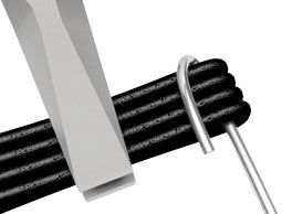 Pliers gripping cord with wire in loop